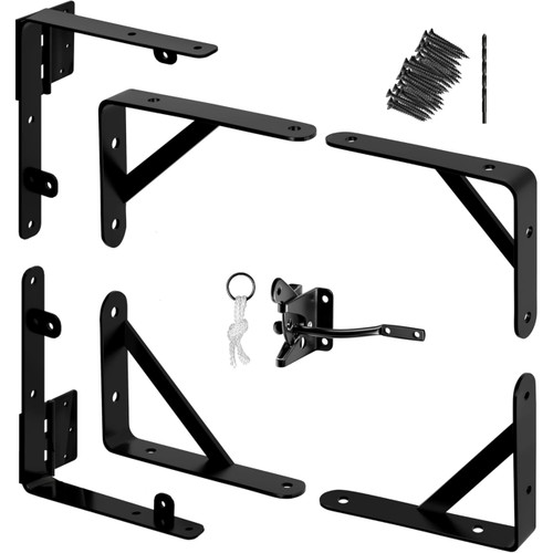 Anti Sag Gate Kit and Gate Latch - Gate Corner Bracket with Gate Hinges Heavy Duty for Wooden Fences-No Sag Gate Corner Brace Bracket for Doors, Driveway, Corral Gates, Wood Windows (Steel)