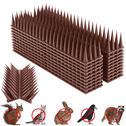 Quunoot Bird Spikes, 20 Packs Bird Deterrent, Raccoon and Squirrel Deterrent, for Outdoor Repelling Birds and Reptiles, Squirrel Spikes for Fences and Roofs to Keep Birds Away（Brown）