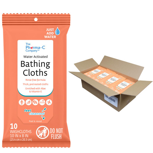 The Pharma-C Company - Water Activated Bathing Cloths - Rinse Free - Thick, Pretreated Washcloths (36 Packs of 10 Wipes) The Pharma-C Company - Water Activated Bathing Cloths - Rinse Free - Thick, Pretreated Washcloths (36 Packs of 10 Wipes)