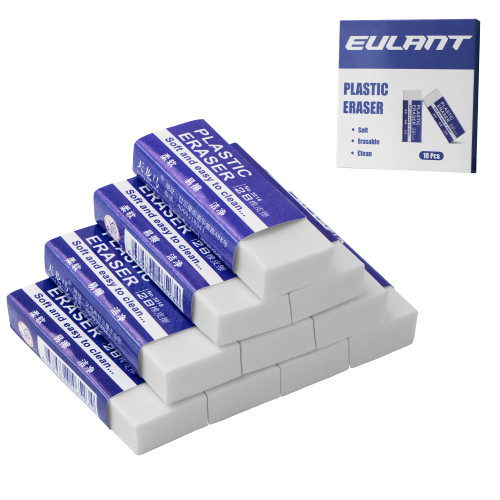 EULANT Pencil Erasers 10 Pieces, White 2B Rubbers Erasers for Schools Office Kids Adults, Soft Art Erasers for Writing Drawing Student Teachers