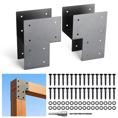 AJOVW 2 Pack 6x6 Post Anchor Connector, Heavy Stainless Steel End Post Cap Tie Brackets for Decks, Porches, Gazebos, etc Wood Post and Beam Anchor Connector (Black)