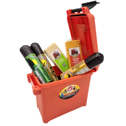 PEARSON RANCH Exotic Meats Ammo Can Gift Set Includes Elk, Buffalo and Venison Summer Sausage and 2 Blocks of Cheese, Cheese and Sausage Box (5 Items Total Inside The Ammo Can)