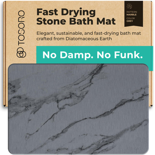 TOSORO - Stone Bath Mat Diatomaceous Earth Shower Mat Non-Slip Super Absorbent Diatomite Stone Bath Mats for Bathroom Floor Quick Drying Natural Easy to Clean (23.5 x 15) - Graphite