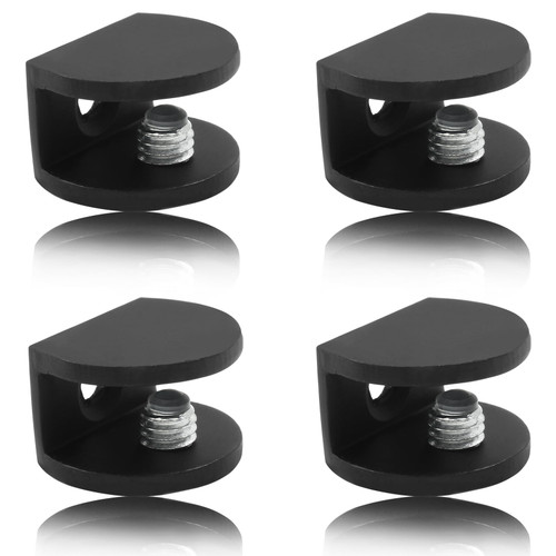 Litoexpe 8pcs Adjustable Frameless Glass Shelf Bracket, Aluminum Alloy Shower Clamp Clip for 5-8mm Wood/Glass, Wall Mount Support Holder With Mounting Screws, Matte Black