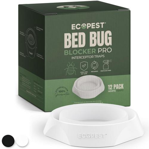 Bed Bug Interceptors - 12 Pack | Bed Bug Blocker (Pro) Interceptor Traps (White) | Eco Friendly Insect Trap for Bed Legs | No Chemicals or Pesticides | Monitor, Detector, and Trap for Bed Bugs