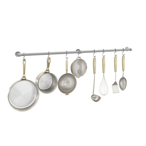 ROTHLEY Hanging Pot Rack Hanger: 39.4 Inch Stainless Steel Pot and Pan Hanger Pot Rack Wall Mounted Hanging Pots and Pans Rack Pot Hangers for Kitchen Wall Kitchen Rail with Hooks (Brushed)