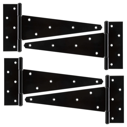 HILLMASTER 12 Inch T-Strap Heavy Duty Shed Door Hinges Gate Strap Hinges Black Tee Hinge Wrought Hardware for Wooden Fences,Yard,Barn Door,Rustproof (4 Pack)