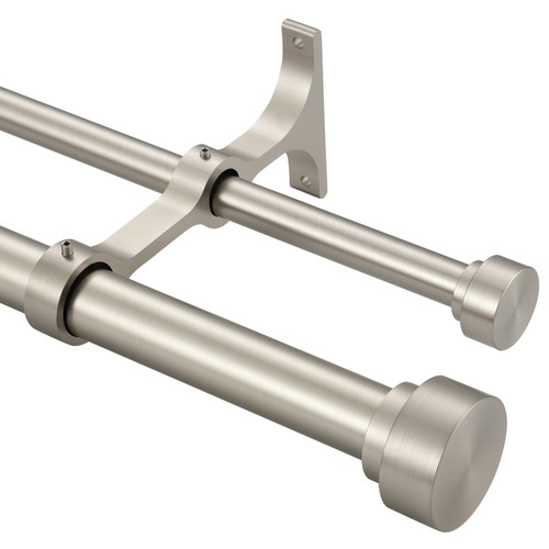 Heavy Duty Double Curtain Rods with Cylindrical Cap Finials - 72 to 144' Telescoping Rods, 1 Inch Front and 5/8 Inch Back - Matte Nickel