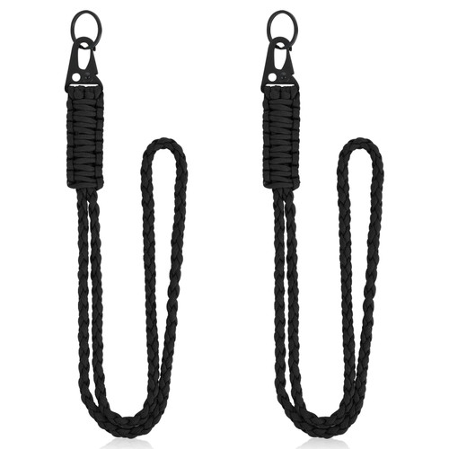 Tyqour 2Pcs Heavy Duty Paracord Lanyard Braided 550 Keychain for Keys ID Badges Men Necklace Whistles Strap for Outdoor Camping Hiking Travel