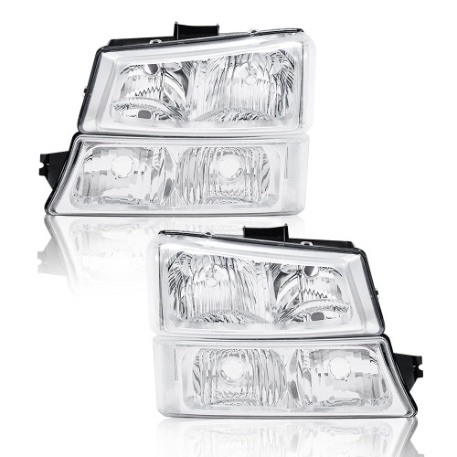 G-PLUS Headlights Assembly, Compatible with 2003 2004 2005 2006 Chevy Avalanche 1500 2500 Bumper Headlamps, Clear Lens Chrome Housing Clear Reflector,faros delanteros