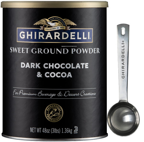 Ghirardelli Sweet Ground Dark Chocolate & Cocoa Powder, 3 Pound Can with Ghirardelli Stamped Barista Spoon