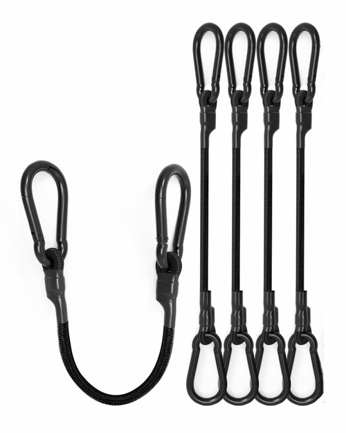 24'' Real Heavy Duty Carabiner Bungee Cords Outdoor with 190 Lbs Max Break Strength, Black Bungee Straps with Upgraded Carabiner Hooks for Luggage Rack, Cargo, Hand Carts, Bike, Camping, etc (4 Pcs)
