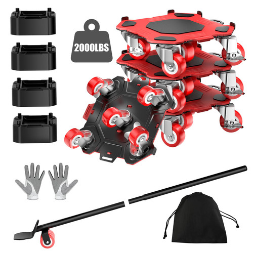 Upgraded Furniture Dolly Movers 5 Wheel Heavy Duty 2000LBS Capacity Carbon Steel Panel 360° Rotating Casters Furniture Slider for Sofa Refrigerator Piano (Red, 6in)