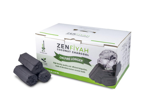 ZENFIYAH Coconut Charcoal HEX Briquettes, 20 lbs, High Density, Long Burning, Chemical-Free