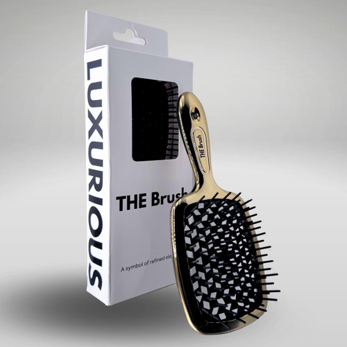THE Brush Luxury Detangling Hairbrush, in Gold Chrome and Silver, Gentle on Scalp and Prevents Breakage. Elegant anti static Detangler Brosse A Cheveux for all hair types. (Black Gold)