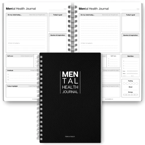 Mental Health Journal for Men | Daily Gratitude, Self Care, Intentions, Affirmations and Nutrition | A5 Mono
