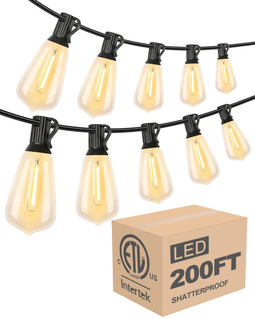 Lightdot LED Outdoor String Lights 200FT Patio Lights with 64 Shatterproof ST38 Vintage Edison Bulbs, Outside Hanging Light Waterproof for Porch, Deck, Garden, Backyard, Balcony, Dimmable- ETL Listed