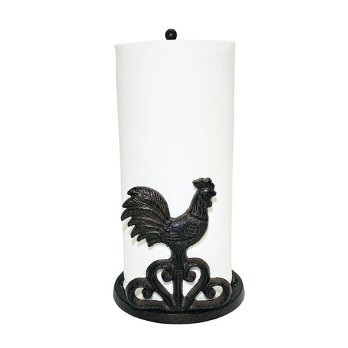 Decoronix Rustic Elegance Cast Iron Rooster Paper Towel Holder - Freestanding 12" Kitchen Countertop Accessory with Farmhouse Charm - Antique Brown, Country Style Decor