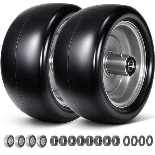 menxigoc 13x6.50-6 Tire Flat Free, 13x6.5-6 Tire and Wheel with 3/4in & 5/8in Bearings, 5.5in-7.5in Centered Hub Solid Smooth Tire for Zero-Turn Lawnmowers 2 Pcs - Gray 13x6.50-6