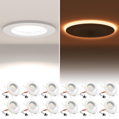 12 Pack 5/6 Inch LED Can Lights with Night Light, Metal 5CCT Retrofit Recessed Lighting Selectable 2700K-6000K Dimmable, 12W=75W, 1200LM Downlight with Metal Smooth Trim - ETL and Energy Star