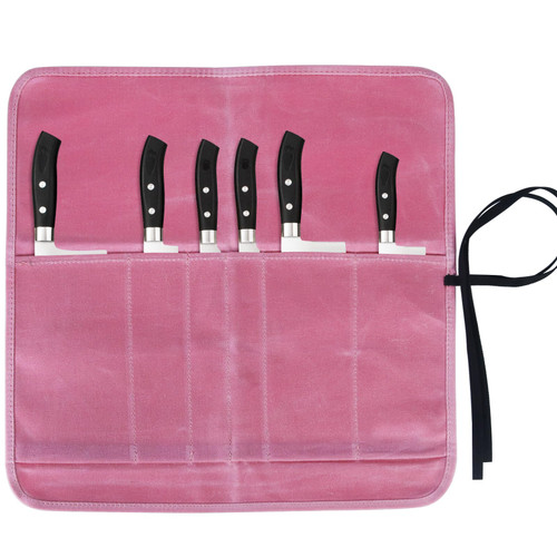 JOINDO Knife Roll Bag, Chef’s Knife Roll Bag, Heavy Duty Chef Knife Roll Bag with 6 Slots, Waxed Canvas Knife Bag Roll, Knife Pouch Holder for Home Kitchen Travel Camping,Pink