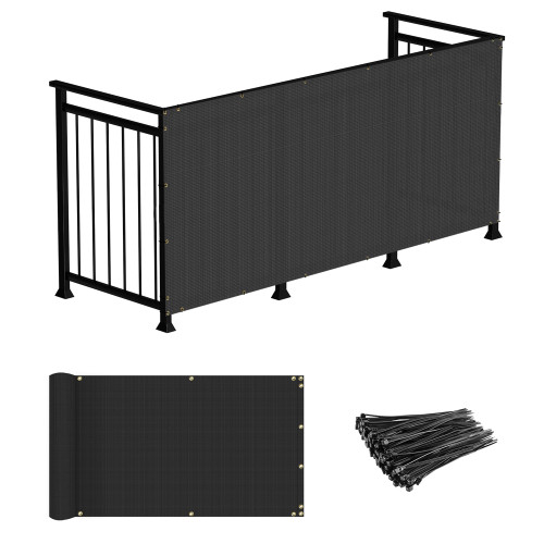 Windscreen4less 3'x12' Deck Balcony Privacy Screen Fence Apartment Balcony Mesh Screen with Zip Ties Chain Link Fence Cover UV Protection for Outdoor Patio Backyard Pool Porch Railing, Black