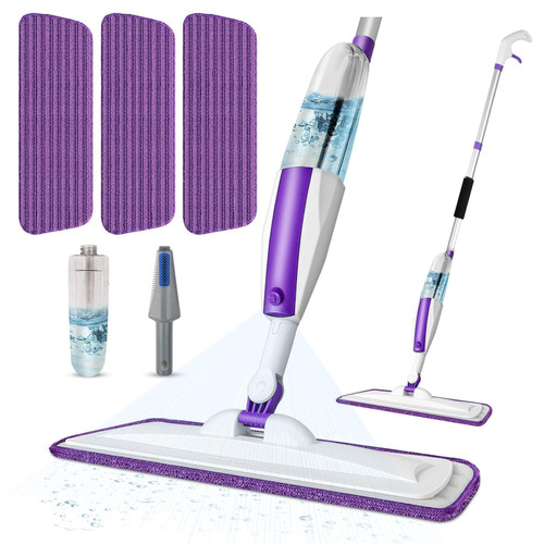 Microfiber Hardwood Floor Spray Mop with 3 Pads & Refillable Bottle