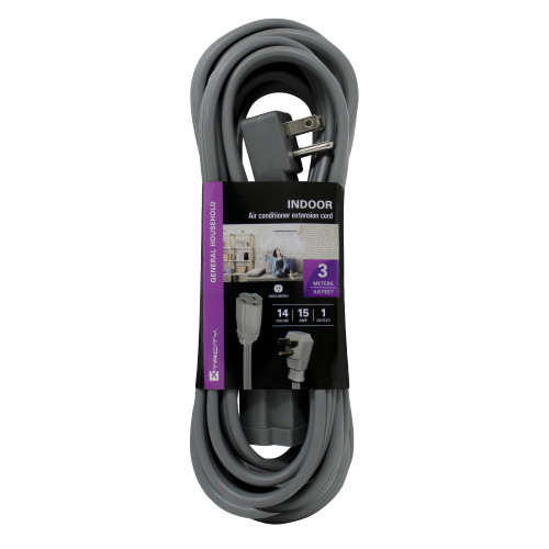 10 FT Heavy Duty Air Conditioner and Appliance Extension Cord, 14 Gauge, 15 Amp, ETL Listed, Grey