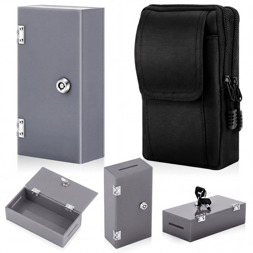 CroBlissful Extra Large Acrylic Box Winners Bank Portable Cash Box with 2 Keys Pocket Sized Large Capacity Waist Bag Casino Lock bag Gifts Storage Stops Addictive(Gray)