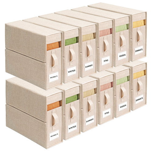 ZenStorage 12Pack Sheet Organizers and Storage - King/Queen Size Sheet Storage Organizer with Window, Foldable & Dustproof Sheet Organizer for Linen Closet for Summer Blankets & Sheet Sets,Beige