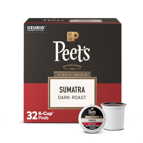 Peet's Coffee, Dark Roast Single Serve Coffee Pods, 100% Arabica Coffee - Single Origin Sumatra 32 Count (1 Box of 32 Pods)