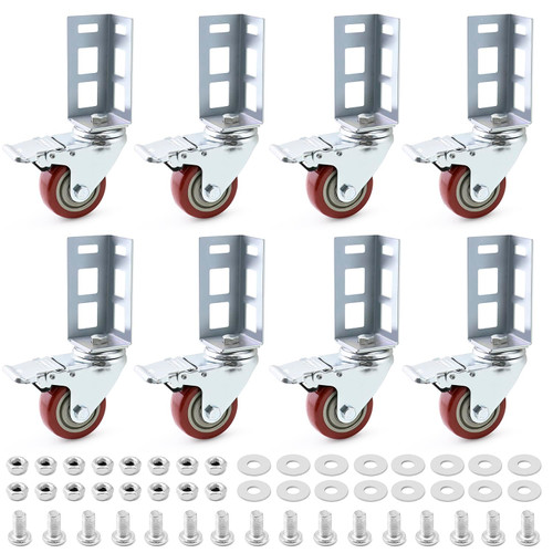 QWORK 3" Boltless Rack Caster Wheels, 8 Pack Storage Shelf Accessories, Heavy Load 1000 lb Capacity for Garage, Warehouse & Workshop Shelving, 8-11/16" Total Height, 2-1/16" Side Length