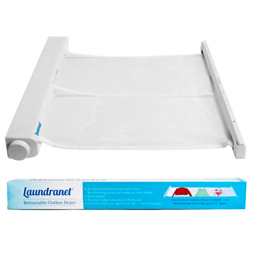 LAUNDRANET Retractable Clothes Drying Rack - Flat Hanging Mesh Drying for Delicate Clothes and Sweaters – Eliminate Bumps and Stretching from Hangers and Lines - 24" Wide and Opens Up to 72" - 1 Pack