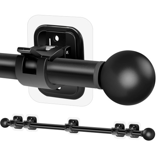 Curtain Rods No Drilling for Windows Set 66 to 120-128 Inch,5/8 Inch Diameter Drapey Pole with No Drill Curtain Rod Brackets,Renter Friendly Cortineros Para Ventanas with Adhesive Holder Hook Black