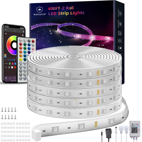 Ledagic 400ft (2*200ft) Outdoor Led Strip Lights Waterproof, Ip68 Outside Led Light Strip Waterproof with Remote and App Control, Exterior Led Rope Lights Music Syne RGB Strip Lights for Party Decor