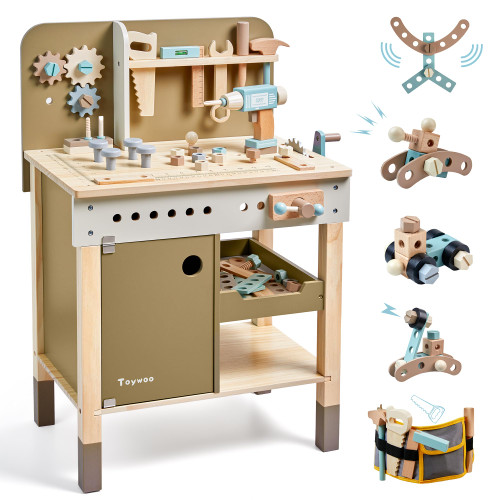 Kids Tool Set,Wooden Tools Bench with Apron Toddler Toy Workbench with Realistic Tools Electric Drill STEM Construction Toy Gifts for Age 3-9 Boys Girls Kids Tool Set,Wooden Tools Bench with Apron Toddler Toy Workbench with Realistic Tools Electric Drill STEM Construction Toy Gifts for Age 3-9 Boys Girls