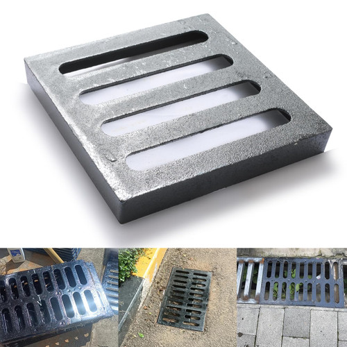 Cast Iron Drain Grate, 9 * 9 in Outdoor Drain Cover, Heavy Duty B125 Class Channel Grate, Black Square Drainage Grate, Metal Sewer Grate for Concrete Floor, Yard, Driveway & Garage.