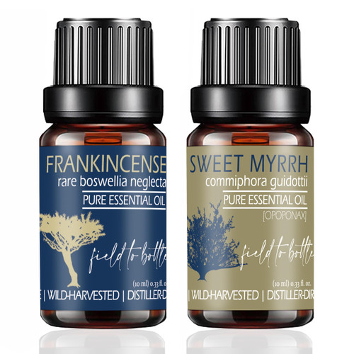 Balm of Gilead Frankincense and Myrrh Essential Oil for Skin - Rare Boswellia Neglecta Relieving Passive Organic Essential Oil - Fully Sustainable, Wild-Harvested, 2 Bottles of 10ml Each