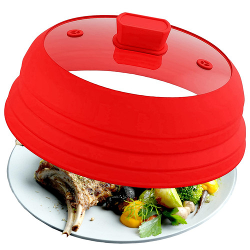 Microwave Splatter Cover Glass Cover Splatter Guard Lid with Collapsible Silicone for Food Pot Cover Plate Cover