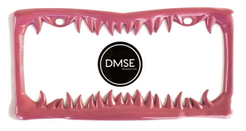 DMSE Universal Metal Shark Tooth Teeth Jaws License Plate Frame Cool Design for Any Vehicle (Pink Sharks Tooth)