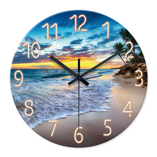 Constantplanet Palm Tree Glass Wall Clocks Battery Operated 12 Inch