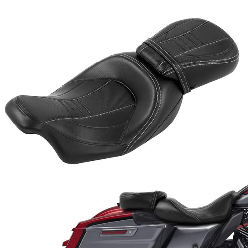 Two Up Low-Profile Seat Rider and Passenger Seat Fit For Harley 2009-2023 Touring Road King Road Glide Street Glide FLHX Electra Glide Ultra Classic