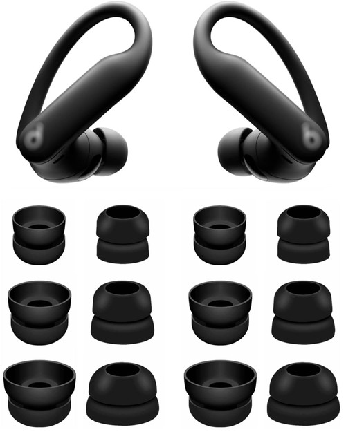 Rqker Double Flange Ear Tips Compatible with Powerbeats Pro 2, 6 Pairs S/M/L Sizes Soft Silicone Replacement 2 Flange Eartips Compatible with Powerbeats Pro 2 PB Pro 2 6 Pairs Black