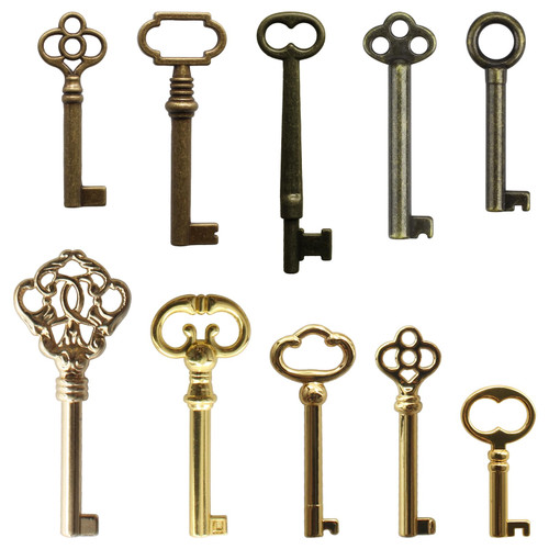 VIDABTE 10-Keys Universal Replacement Skeleton Keys Kit,Skeleton Key Set for Antique Dresser, Chinese Cabinet, Antique Furniture and Old Style Cabinets or Doors, Collectible Gift