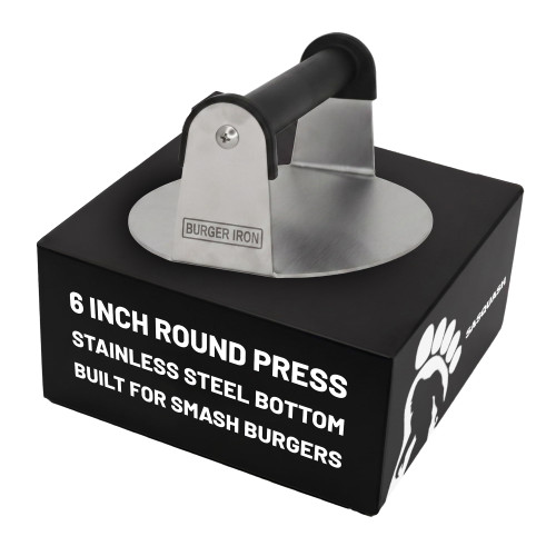 Burger Iron Smash Burger Press, 6 Inch Burger Press, Stainless Steel, Round Flat Bottom, Hamburger Smasher Tool, Ideal For Griddle, Grill, Flat Top, Kitchen Accessories
