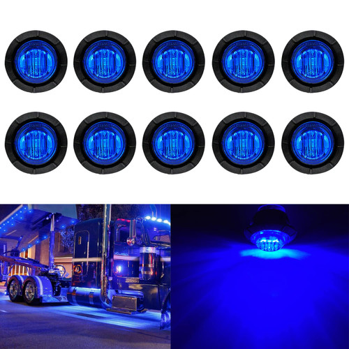 KEING 10 Pack Sealed Waterproof Mini Round 3/4 Inch Blue LED Marker lights Signal Light 12V for Trailer Truck Bus Pickup Van ATV RV Lorry Caravan, 5 Years Warranty