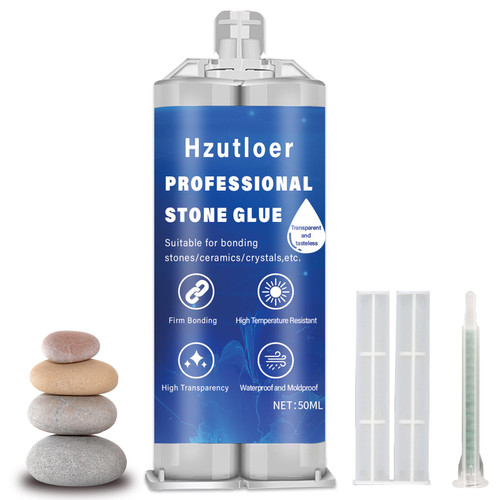 Hzutloer 50 ml(1.69 OZ) Stone Glue,Marble Glue Instant,with Mixing Nozzle,Strong Clear Instant Adhesive for Marble,Granite,Artificial Stone,Tile,DIY,Waterproof,Heat Resistant