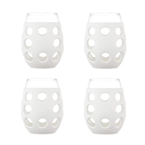 Lifefactory Wine Glass with Protective Silicone Sleeve, 4 Count (Pack of 1), White