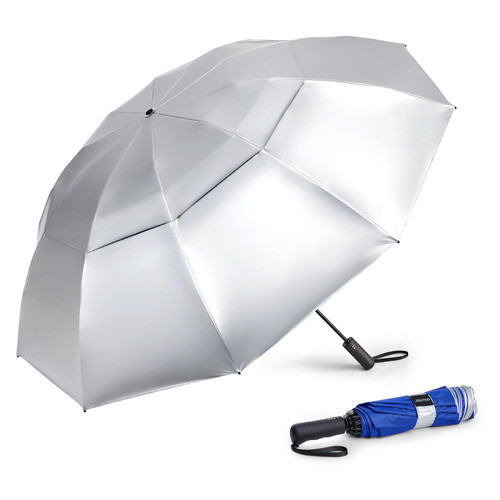 G4Free 46 Inch Inverted Small Travel Umbrella Compact, Reverse UPF 50+ UV Protection Umbrella 10 Ribs Windproof for Rain Double Canopy with Vent Automatic Open Close
