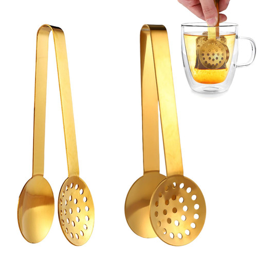 2pcs Tea Bag Squeezer Tongs, Stainless Steel Tea Bag Dispenser Gripper Picker Accessories Premium Teabag Squeezer Strainers Clip for Tea Drinkers Gifts (Golden)